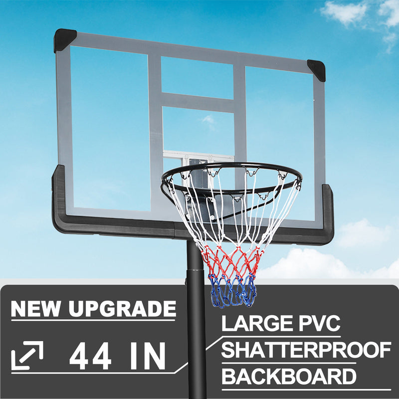 Portable Basketball Hoop Backboard System Stand Height Adjustable 6.5ft - 10ft with 44 Inch Backboard and Wheels for Adults Teens Outdoor Indoor Basketball Goal Game Play Set