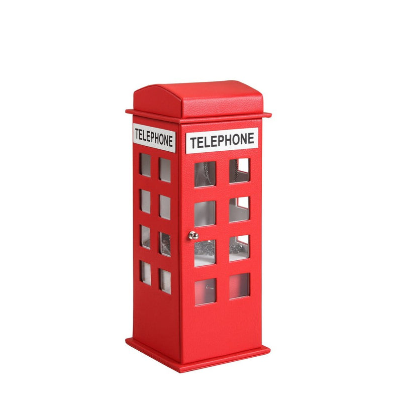 11.5&quot; Tall Leather Jewelry Box, British Telephone Design, Red