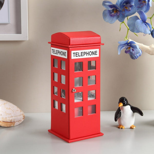 11.5&quot; Tall Leather Jewelry Box, British Telephone Design, Red