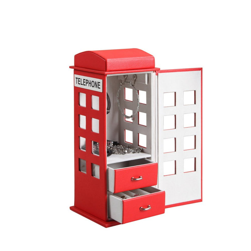 11.5&quot; Tall Leather Jewelry Box, British Telephone Design, Red