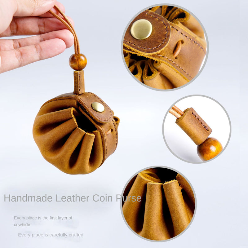 Handmade First-Layer Cowhide Coin Purse Drawstring Coin Bag Men And Women Genuine Leather Small Wallet Students