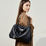 Tote Bag Large Capacity Smooth Calfskin Shoulder Hand Bag With Lock Commuter Armpit Bag