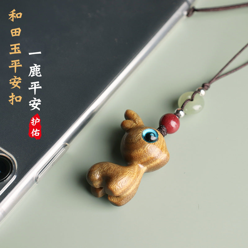 Safe Voyage Deer Car Key Chain Sandalwood Mobile Phone Chain Pendant Pendant Male And Female Creative Couple Cute Small Gift