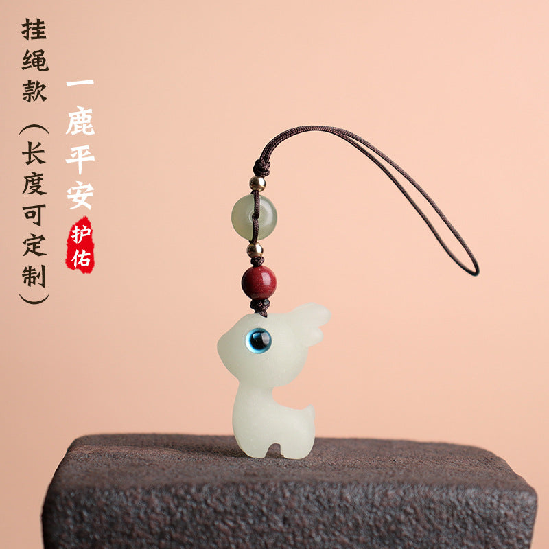 Safe Voyage Deer Car Key Chain Sandalwood Mobile Phone Chain Pendant Pendant Male And Female Creative Couple Cute Small Gift