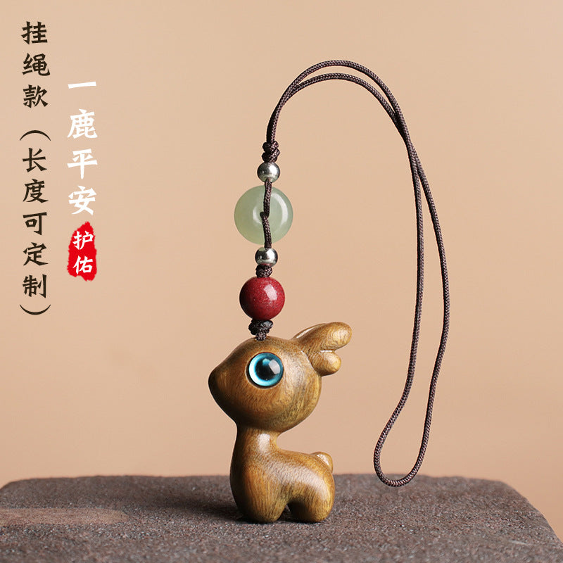 Safe Voyage Deer Car Key Chain Sandalwood Mobile Phone Chain Pendant Pendant Male And Female Creative Couple Cute Small Gift
