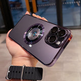 Suitable For IPhone16 Magnetic Mobile Phone Case Full Coverage Electroplated Hard 14 Apple 15Promax Transparent Case Leakage Anti-drop