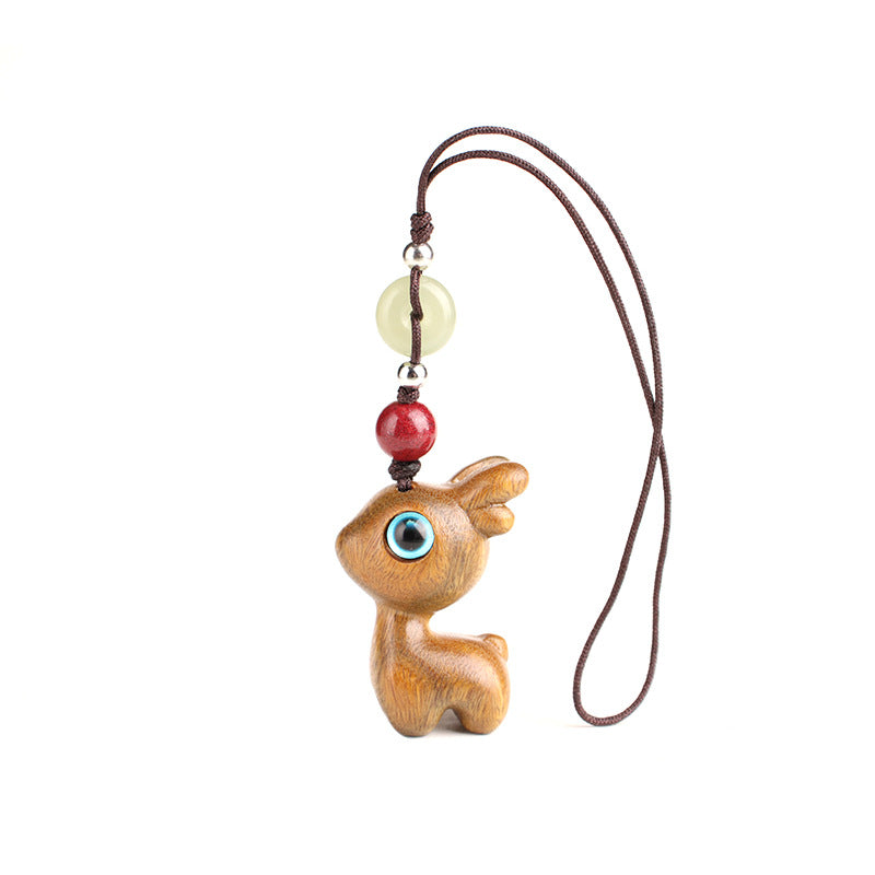 Safe Voyage Deer Car Key Chain Sandalwood Mobile Phone Chain Pendant Pendant Male And Female Creative Couple Cute Small Gift