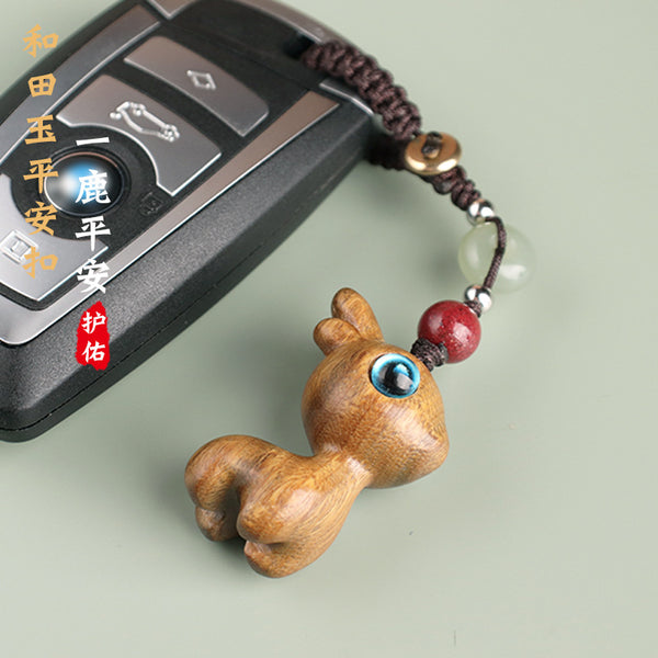 Safe Voyage Deer Car Key Chain Sandalwood Mobile Phone Chain Pendant Pendant Male And Female Creative Couple Cute Small Gift