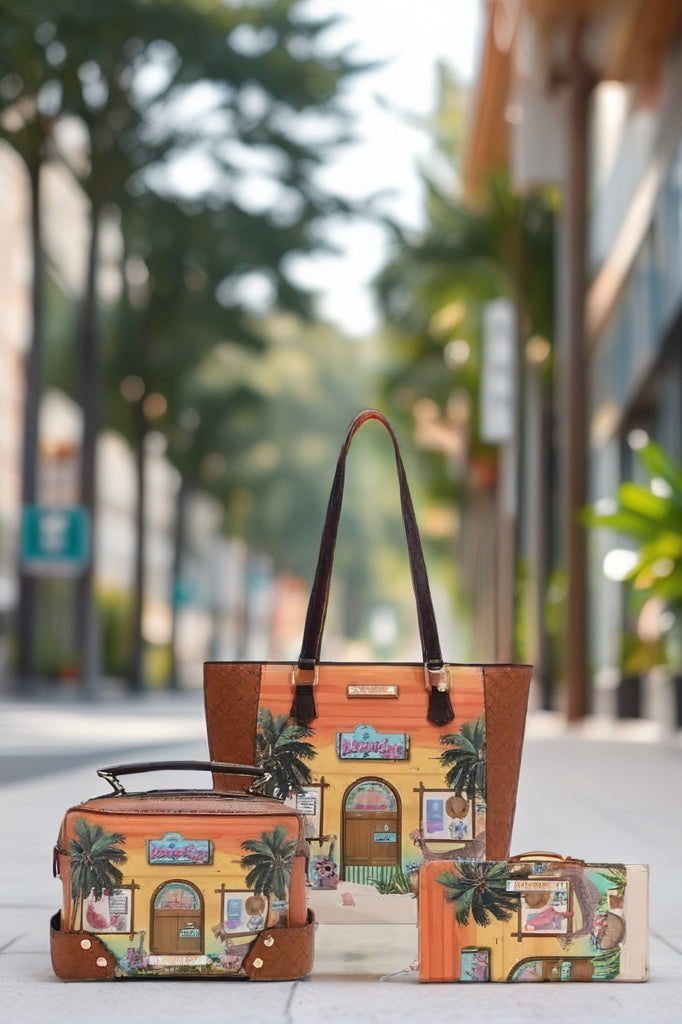 Nicole Lee USA Sun and Sand 3 Piece Bag Set – Stylish Tote, Crossbody & Pouch for Women - RMJOH