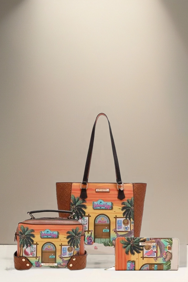 Nicole Lee USA Sun and Sand 3 Piece Bag Set – Stylish Tote, Crossbody & Pouch for Women - RMJOH