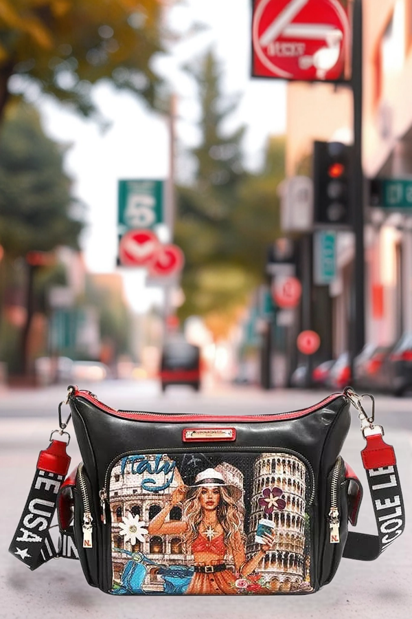 Nicole Lee USA Martha Travels Italy Multi Pocket Shoulder Bag – Designer Travel Handbag for Women - RMJOH